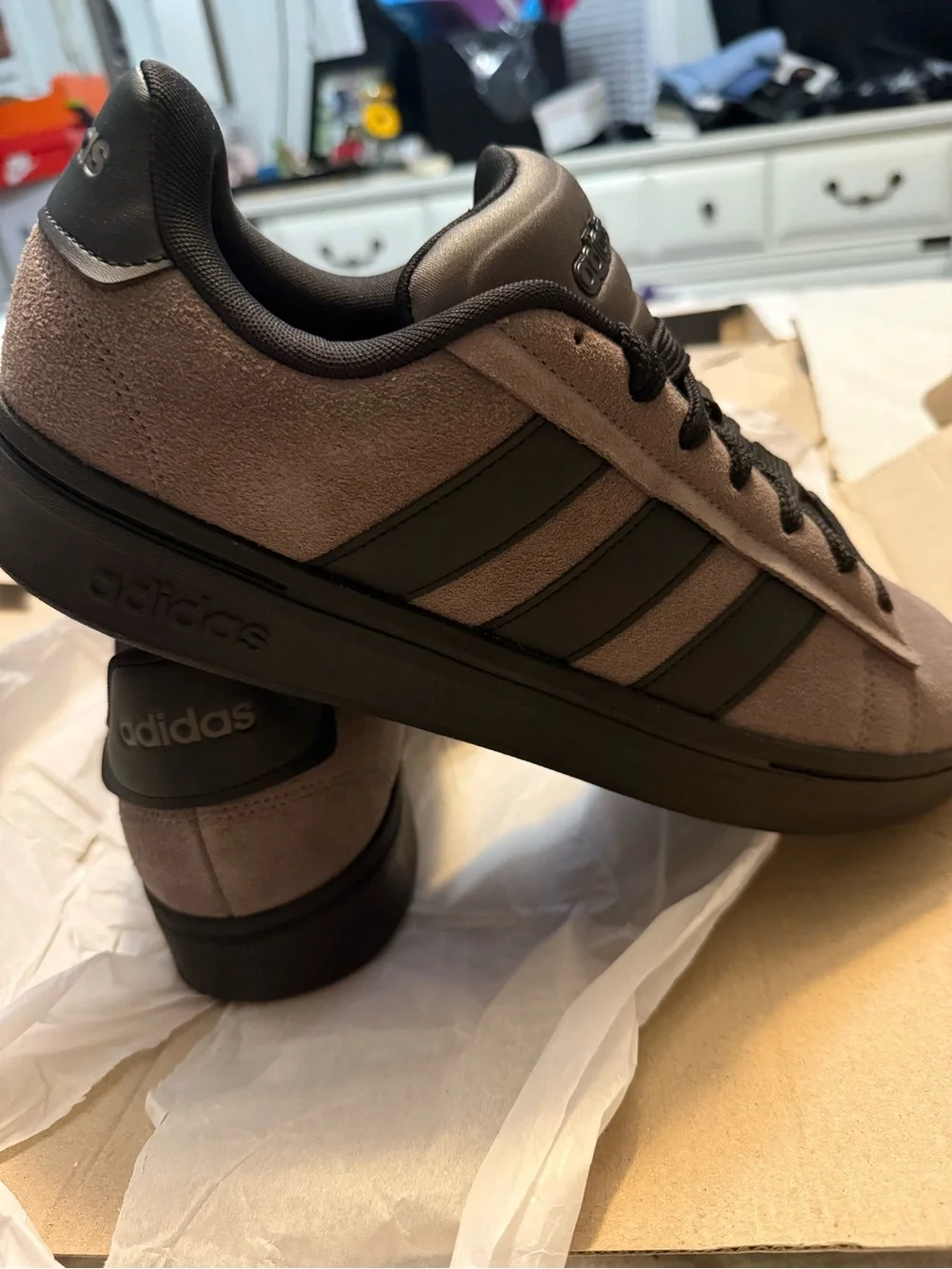 NIB Adidas Grand Court Alpha 0 Gray and Black Suede Sneakers